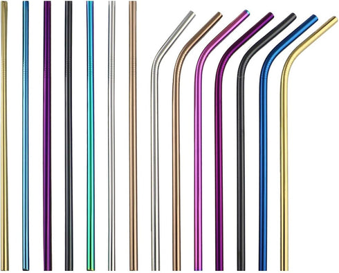 Gugrida Metal Straws Stainless Steel Straws 8.5" Drinking Straws Reusable 4 Set - Ultra Long Muti Color-Cleaning Brush for 20/30 Oz for Trail Tumb...