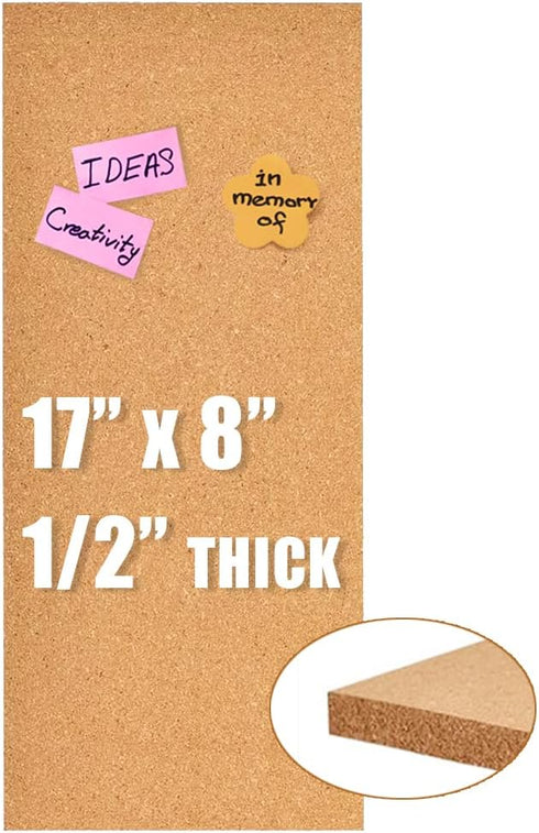 17x8" Cork Board Tiles Bulletin Board, 1/2" Thick Self-Adhesive Cork Boards for Walls, Cork Tiles Vision Board for Home, Office, School, Bulletin ...