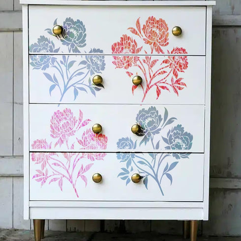 Peonies Stencil - Flower Stencils for Painting on Wood, Canvas, Paper, Fabric, Wall, Furniture - Stencils for Crafts Reusable for Art, Cards, Jour...