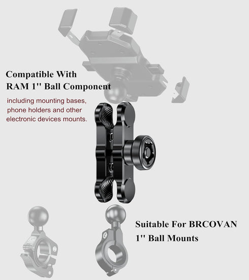 BRCOVAN Anti-Theft Aluminum Alloy Double Socket Arm Compatible with RAM Mounts B Size 1'' Ball Mounting Base & Bike Motorcycle Phone Holder (Mediu...
