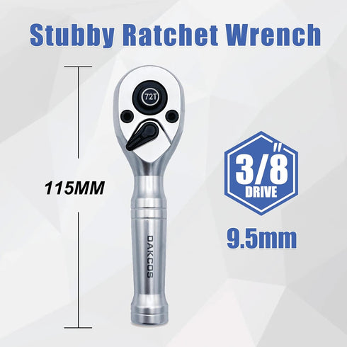 Stubby Ratchet 3/8" Drive Ratchet Handle Wrench 72-Tooth Quick-Release Reversible Chrome Vanadium Steel...
