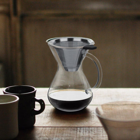 Pour Over Coffee Maker, 13.5oz / 400ml Glass Hand Drip Coffee Maker Filter Pot Coffee Dripper Brewer Pot with Scale Stainless Steel Drip Filter...