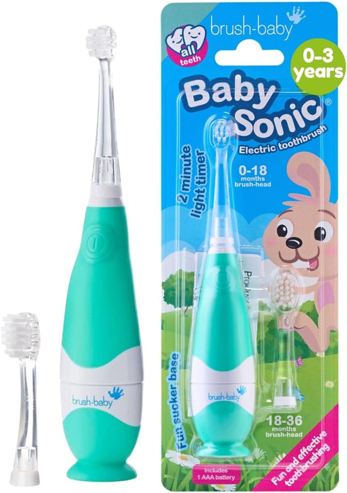 brush-baby BabySonic Infant and Toddler Electric Toothbrush for Ages 0-3 Years - Smart LED Timer and Gentle Vibration Provide a Fun Brushing Exper...
