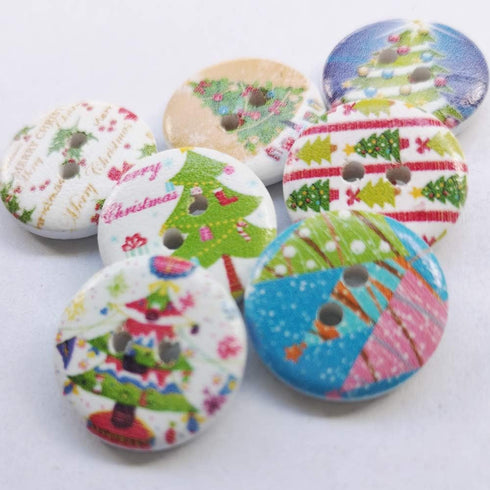 Chenkou Craft 100pcs Santa Christmas Tree Wood Buttons 15mm/20mm/25mm/30mm/40mm Sewing Mix Lots (3/4"(20mm), Multi-color)...