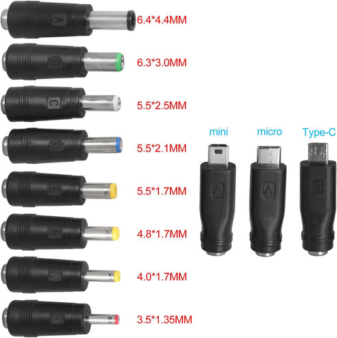 11PCS USB to DC Power Cable with 8 Plug Connectors 5.5x2.1 Multi Function DC Interchangeable Plug 5V Compatible with Cameras Tablets Phones Power ...
