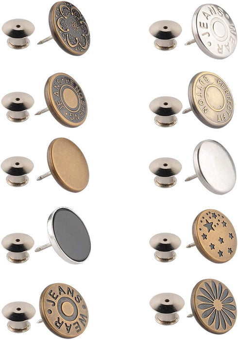 CM 10 Pcs No Sewing Perfect Fit Instant Button Metal Adds Or Reduces an Inch to Any Pants Waist in Seconds 17mm...