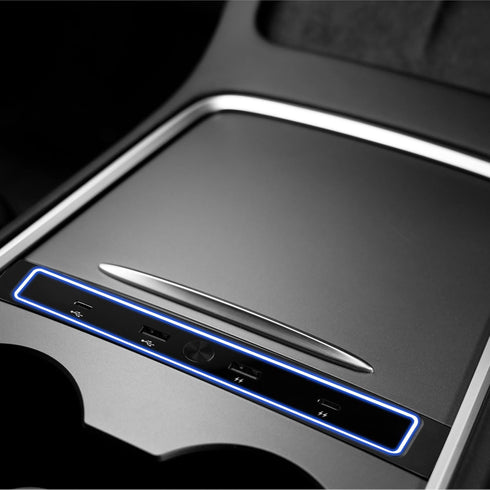 CICMOD Car USB Charger for Tesla Model 3/Y 2021 2022 2023 Multi Port USB Hub Docking Station with Touch Control Blue LED Light, Fit Center Console...