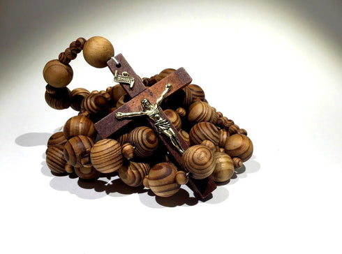 Giant Big Beads Rosario Natural Wood Chain Jesus Cross Xl Large 40" Wall Rosary...