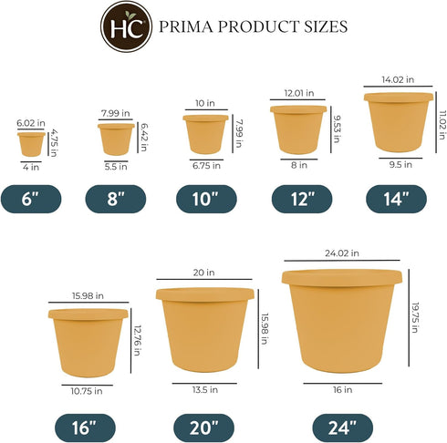 The HC Companies 6 Inch Round Prima Planter - Small Plastic Plant Pot with Rolled Rim for Indoor Outdoor Plants Flowers Herbs, Honey...