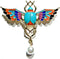 Colorful Winged Scarab Beetle Brooch Aqua Blue & Goldtone Egyptian Pin...