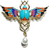 Colorful Winged Scarab Beetle Brooch Aqua Blue & Goldtone Egyptian Pin...