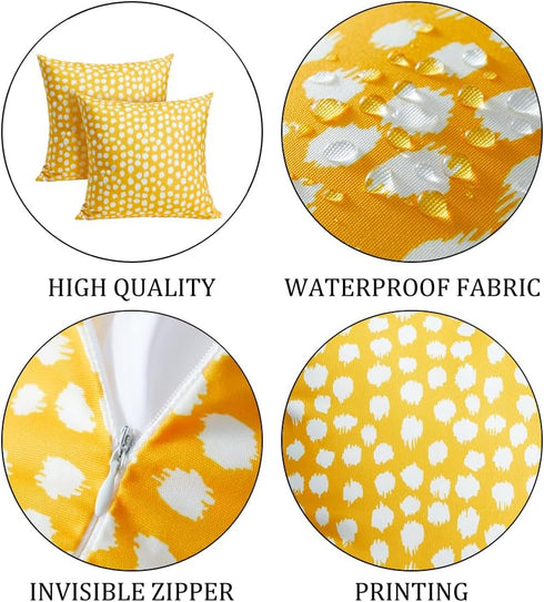 Outdoor Pillow Covers 16x16 Set of 2 Yellow Polka Dot Outdoor Waterproof Decorative Pillow Cases Summer Outdoor Sofa Bed Cushion Covers Home Decor...
