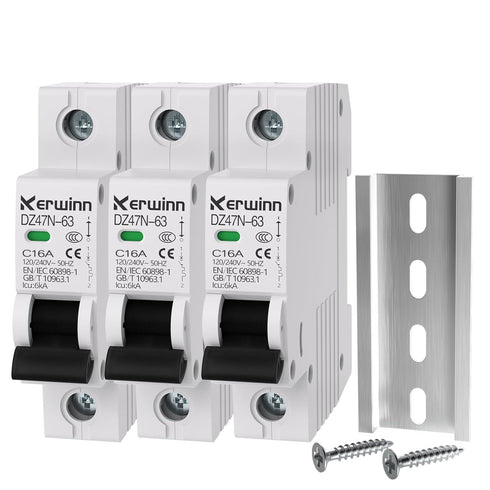 3PCS Miniature Circuit Breaker 120V/240V ac Circuit Breaker 1 Pole 16Amp Smart Circuit Breaker DIN Rail Mount for Marine Power Systems,Solar photo...