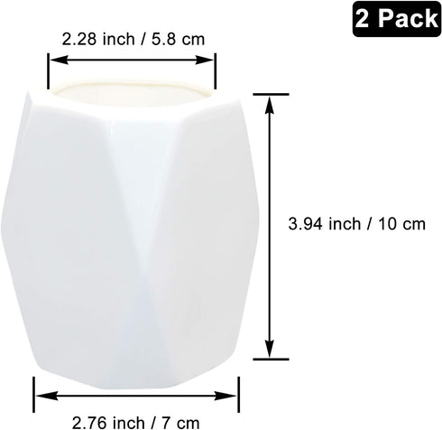 2 Pack Ceramic Pencil Holder,White Geometric Pen Cup Makeup Brush Holder for Girls Women,Desk Accessories Holder,Durable Desktop Organizer Pen Hol...