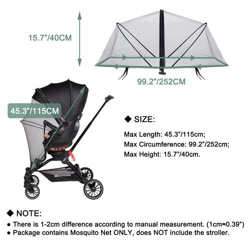 Mosquito Net for Stroller, Baby Bug Net with Dual Zippers Breathable & Foldable Mosquito Netting Universal Fit for Strollers with Push Bar (Black)...
