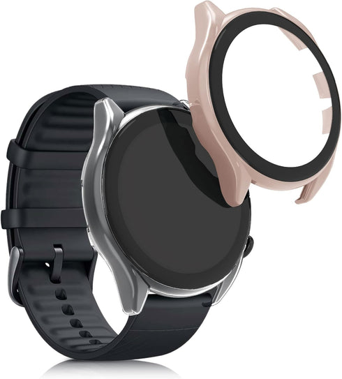 kwmobile Cover Comaptible with Huami Amazfit GTR 3 / GTR 3 Pro Covers - 2X Tempered Glass with Plastic Frame - Dusty Pink/Transparent...