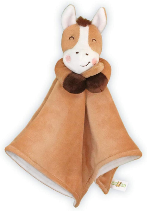 Horse Lovey Baby Security Blanket - Pony Stuffed Plush Animal Blankie 13x13 inches (Brown)...