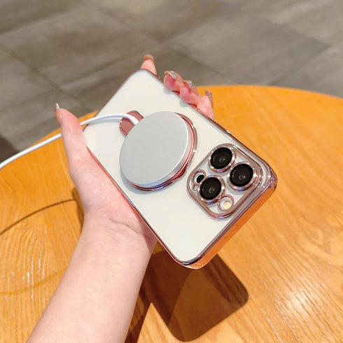 Compatible with Magsafe iPhone 15 Case, Luxury Stand Cover with Full Lens Protector Soft TPU Shockproof Protective Sturdy Kickstand Transparent Ca...