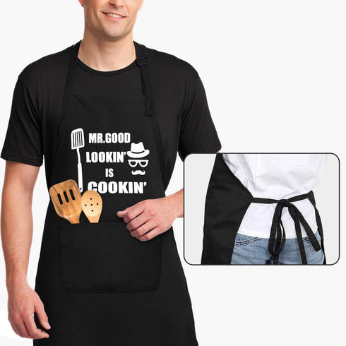 Aprons for Men, Mens Apron, Funny Chef Aprons for Men, Mr. Good Lookin' is Cookin’, Use for BBQ Grill Father's Day and Husband Birthday Gifts for ...