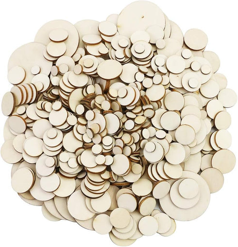 525 Pieces Unfinished Round Wooden Discs, 5 Size Wood Cutout Circles Chips for Arts & Crafts Projects...
