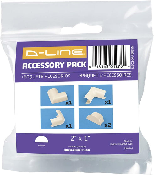 D-Line Large Cable Raceway Accessory Pack, Join 2in x 1in Cord Cover Lengths, 5 Accessories Included, Hide Cords Around a Variety of Angles - Beig...