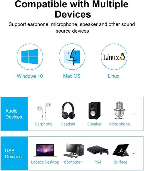 Hagibis USB External Sound Card Adapter Alloy 2 in 1 USB to 3.5mm AUX TRRS Headphone and Microphone Jack Audio Adapter Mic Stereo Sound Card for W...