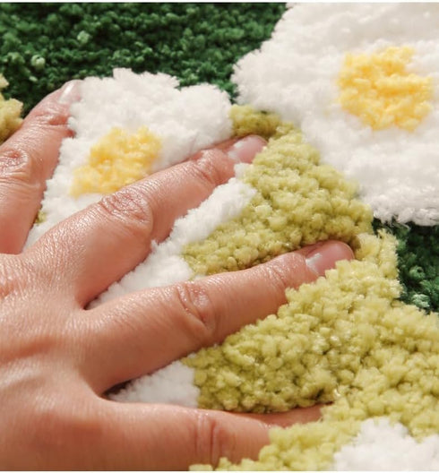Moss Rug Lovely Green Flower Moss Leaf Rug Moss Bathroom Rug Bathroom Bedroom Kid's Living Room Non-Slip 3D Moss Carpet Washable Water Soft Moss C...
