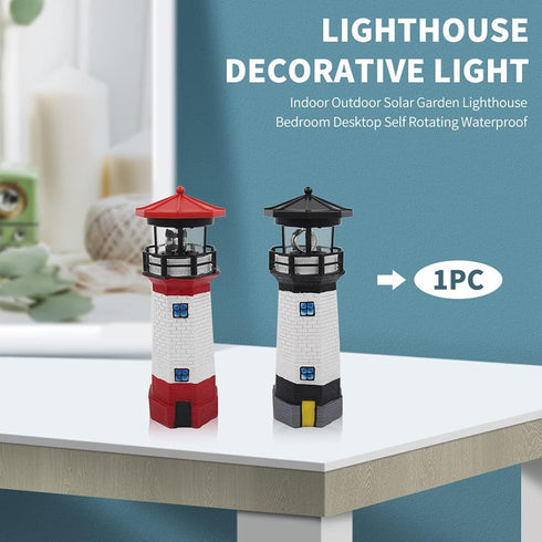 Solar Lighthouse Outdoor Solar Rotating LED Lighthouse Light Waterproof Lighthouse Statue Decorative LED Rotating Lamp for Garden Landscape Outsid...