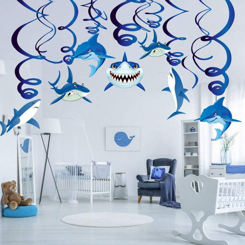 30PCS Shark Hanging Swirls Decorations - Summer Pool Decoration Under the Sea Party Decoration Ocean Theme Party Supplies Baby Shark Birthday Part...