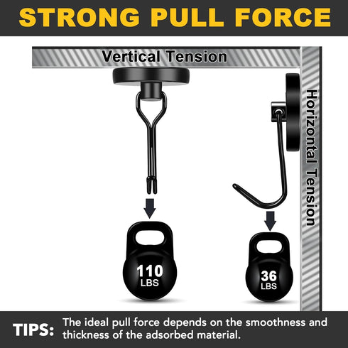 MIKEDE Magnetic Hooks, 110LB Heavy Duty Neodymium Black Magnet Hooks, Strong Swivel Magnetic Hooks Rust Proof for Indoor Outdoor Hangers Hanging, ...