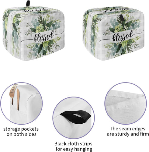 2 Slice Toaster Cover, Bread Machine Cover Farm Plant Summer Eucalyptus Leaves Gray Plaid Kitchen Appliance Dust Cover with Top Handle Fingerprint...