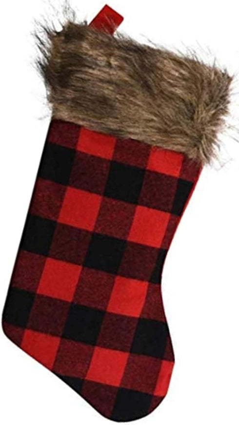 Farmhouse Decor Buffalo Plaid Christmas Stockings and Ornaments 6 Piece Set Red and Black Check Woodland Style (2 Stockings & 4 Ornaments)...