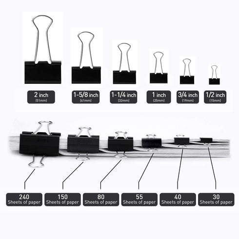 Binder Clips, 48 Pack, 1 Inch, Standard 25mm Clamps, Black, Capacity 0.47 Inch, Small Clips, Small Binder Paper Clips, Small Size, Small Paper Cli...