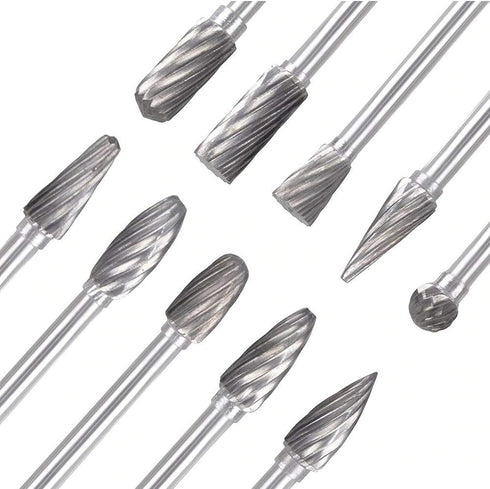 10pc Tungsten Carbide Burr Set 1/4" Shank Double Cut Rotary Cutting Burr Set Die Grinder Bits for Steel Metal Wood Woodworking Carving, Polishing,...