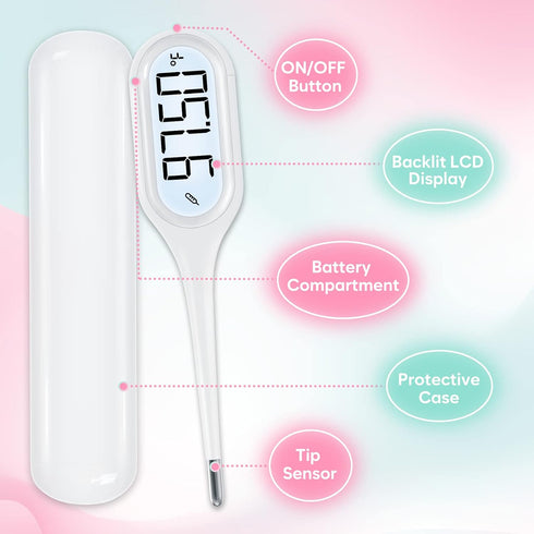 Digital Basal Body Thermometer: Easy@Home Accurate BBT for Ovulation Tracking & Fast Oral Thermometer with Large LCD Backlit Display | 1/100th Deg...