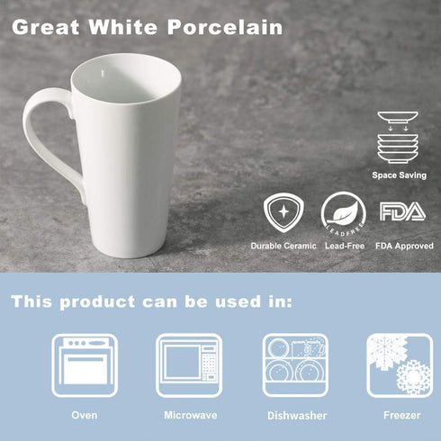 Large Coffee Mugs Set, 16 OZ Tall Coffee Cups with Handle, White Coffee Mugs Set of 4 for Coffee, Tea, Cocoa, Latte, Milk...