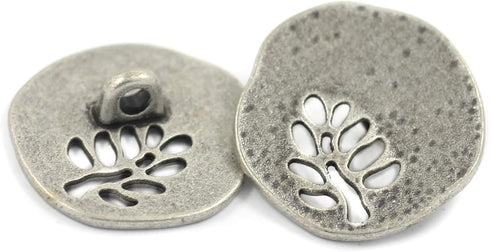 Bezelry 12 Pieces Through The Tree Metal Shank Buttons. 23mm (7/8 inch) (Antique Silver)...
