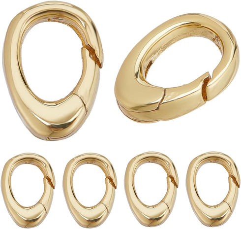 SUNNYCLUE 1 Box 6Pcs Spring O Ring Real 18K Gold Plated Brass Trigger Spring O Rings Clasp Small Teardrop Carabiner Clips Keyrings Snap Hook Buckl...