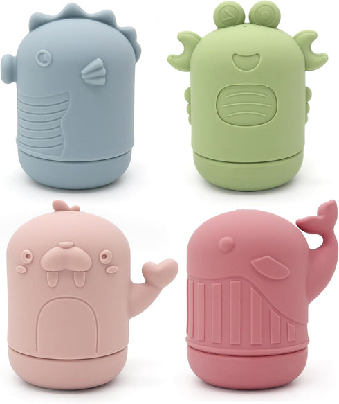 PandaEar 4 Pack Silicone Baby Bath Toys, Ocean Animals Bathtub Toys for Toddlers Infant, Swimming Shower Bath Tub Toys for Boys and Girls, Non Tox...