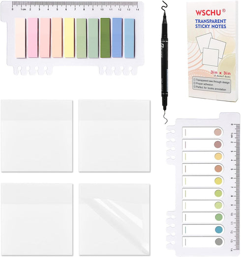 600 Sheets Transparent Sticky Notes, 3 x 3 inch Clear See Through Sticky Notes and Translucent Writable Book Tabs, Annotation kit, for Book Annota...