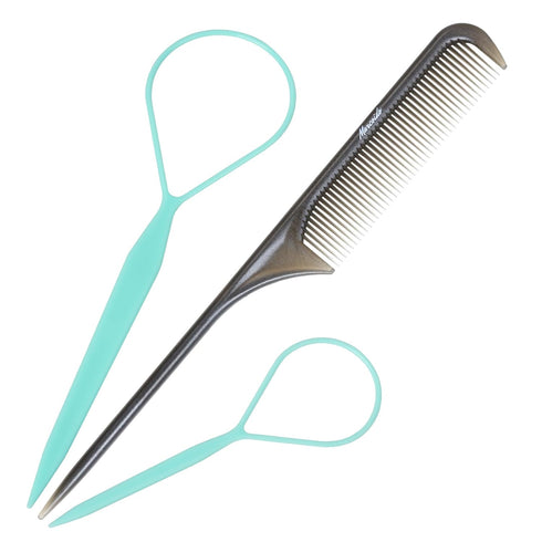 Hair Loop Tool Set,Topsy Tail Hair Tools with 1Pcs Rat Tail Comb 2Pcs Pink French Braid Tool Loop for Hair Styling (Tiffany blue B)...