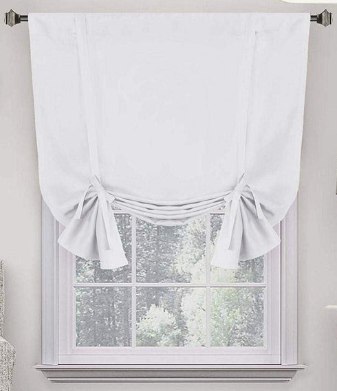 Tiny Break 100% Cotton Tie Up Shade - Moderate Room Darkening Rod Pocket Window Drapes - 42" Wide by 63" Long, White, 1 Panel...