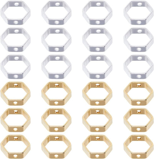 SUNNYCLUE 1 Box 60Pcs Hollow Bead Frame Real 24k Gold Plated Beading Frame 925 Sterling Silver Plated Hexagon Spacer Bead Frames Findings for Jewe...