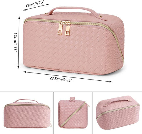 Cessfle Large Capacity Travel Cosmetic Bag Plaid Checkered Makeup Bag Portable Leather Waterproof Skincare Bag with Handle and Divider for Women…,...