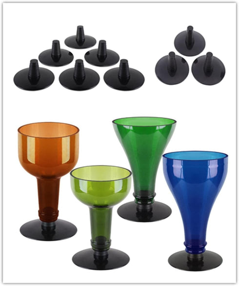 6Pcs Bottle Top Stem, 3.15 x 3.15 x 1.57" Glass Beer Bottles Top Holder for Crafts,Wine Bottles Top Stems Base Stand Rubber(Black)...