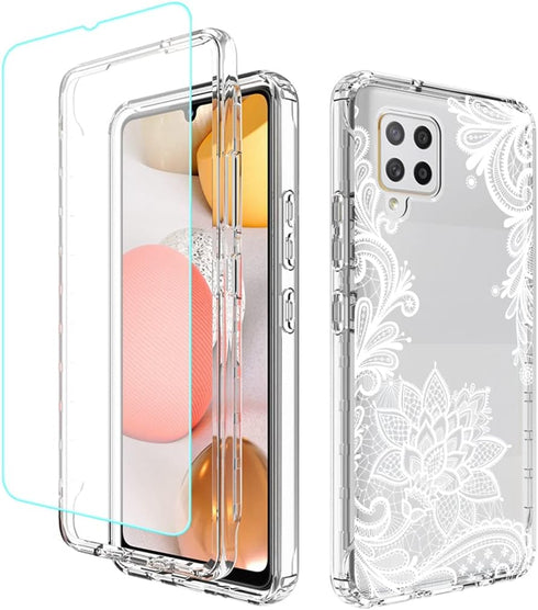 Phone Case for Galaxy A42 5G, Galaxy M42 5G SM-A426 Case with Tempered-Glass Screen Protector, Cute Clear Mandala Pattern Full Body Protective Cov...