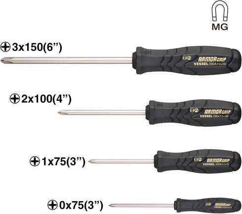 VESSEL - ARMOR GRIP™ Screwdriver Cross Point 4PC. Set (JISDRIVE) No.550APH4PBU...
