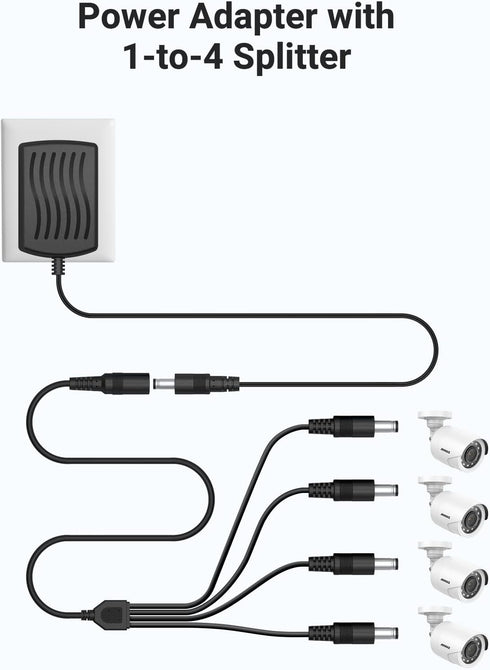 ANNKE Security Power Adapter Supply AC to DC 12V2A and 1-to-4 Splitter Power Cord for CCTV Surveillance Camera DVR System...