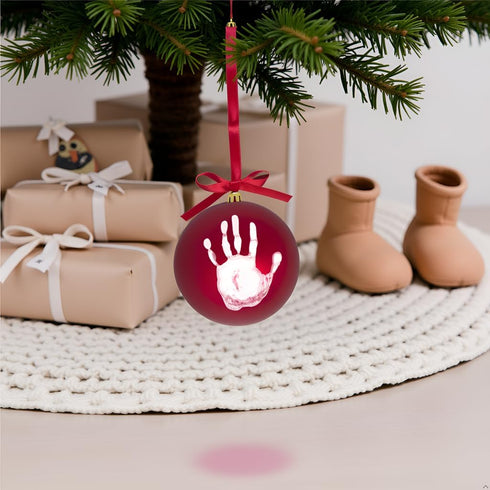 Tiny Ideas Christmas Baby's Handprint Ball Ornament, Included Paint for Baby's Print, Newborrn Holiday Keepsake Gift, DIY Classic Christmas Tree O...