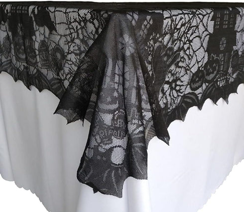 Halloween Tablecloth - Gothic Black Lace Spider Web Table Cover for Halloween Masquerade, Dinner Party, Scary Movie Nights Table Decorations - 53x...